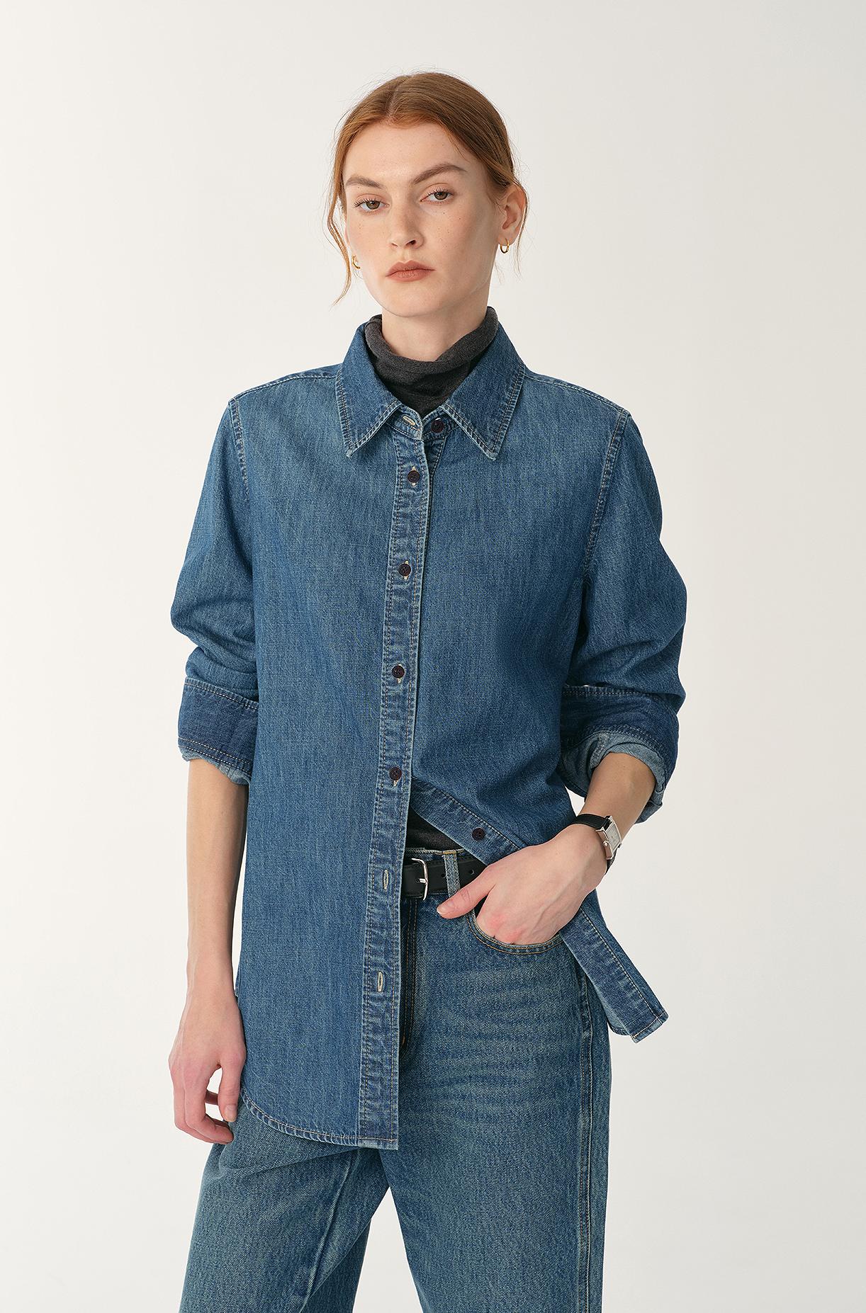 Italian imported BERTO denim classic old money style lapel shirt for women-0