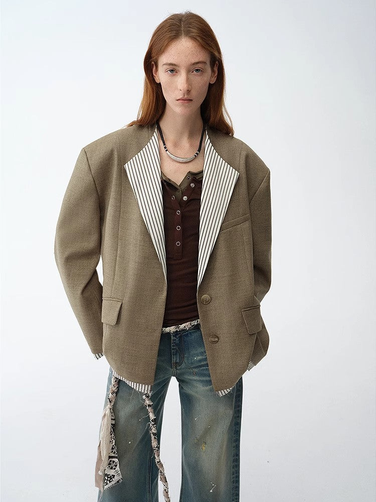 "London Diary"old money style contrasting lapel wool blazer-0