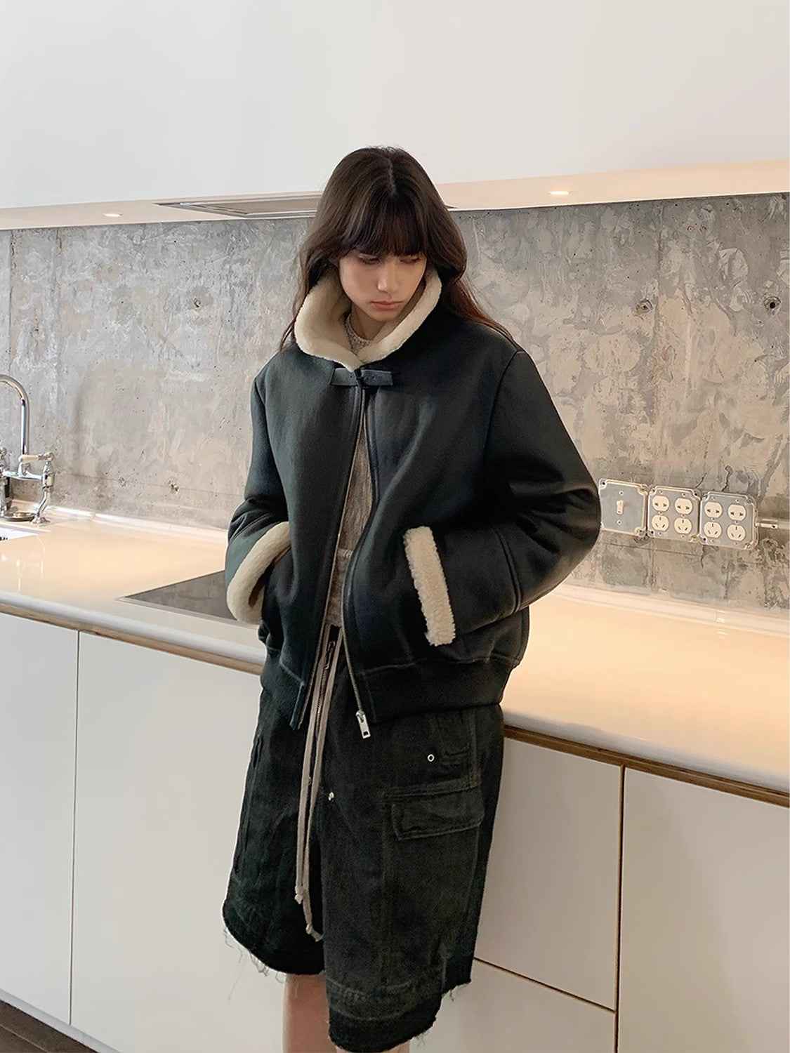 Fireladyfur Women's Shearling Coat - Casual Motorcycle Style Imported Merino Wool-3