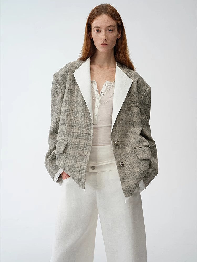 "London Diary"old money style contrasting lapel wool blazer-1