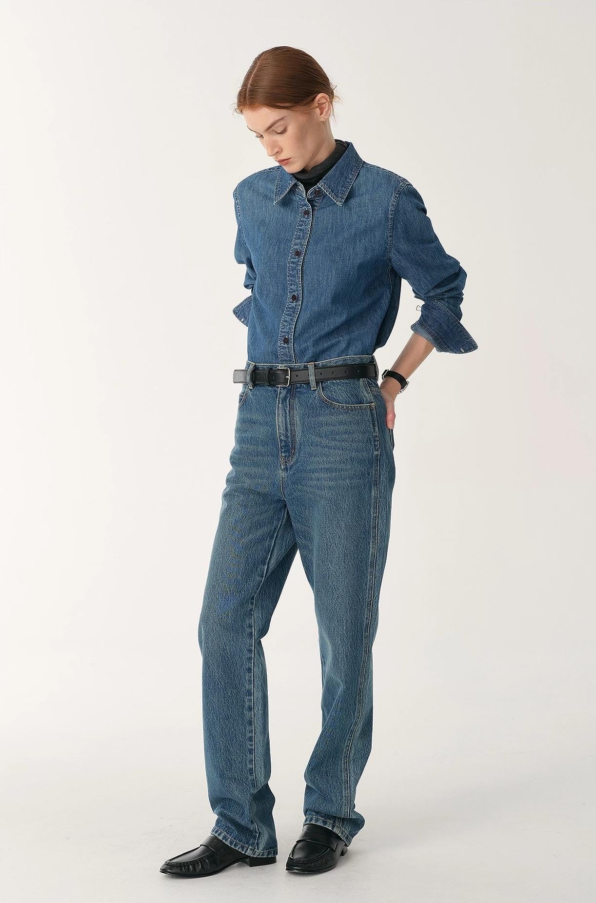 Italian imported BERTO denim classic old money style lapel shirt for women-4