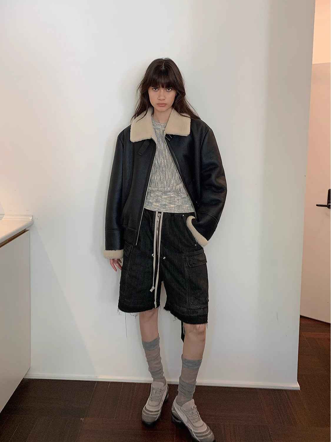 Fireladyfur Women's Shearling Coat - Casual Motorcycle Style Imported Merino Wool-4