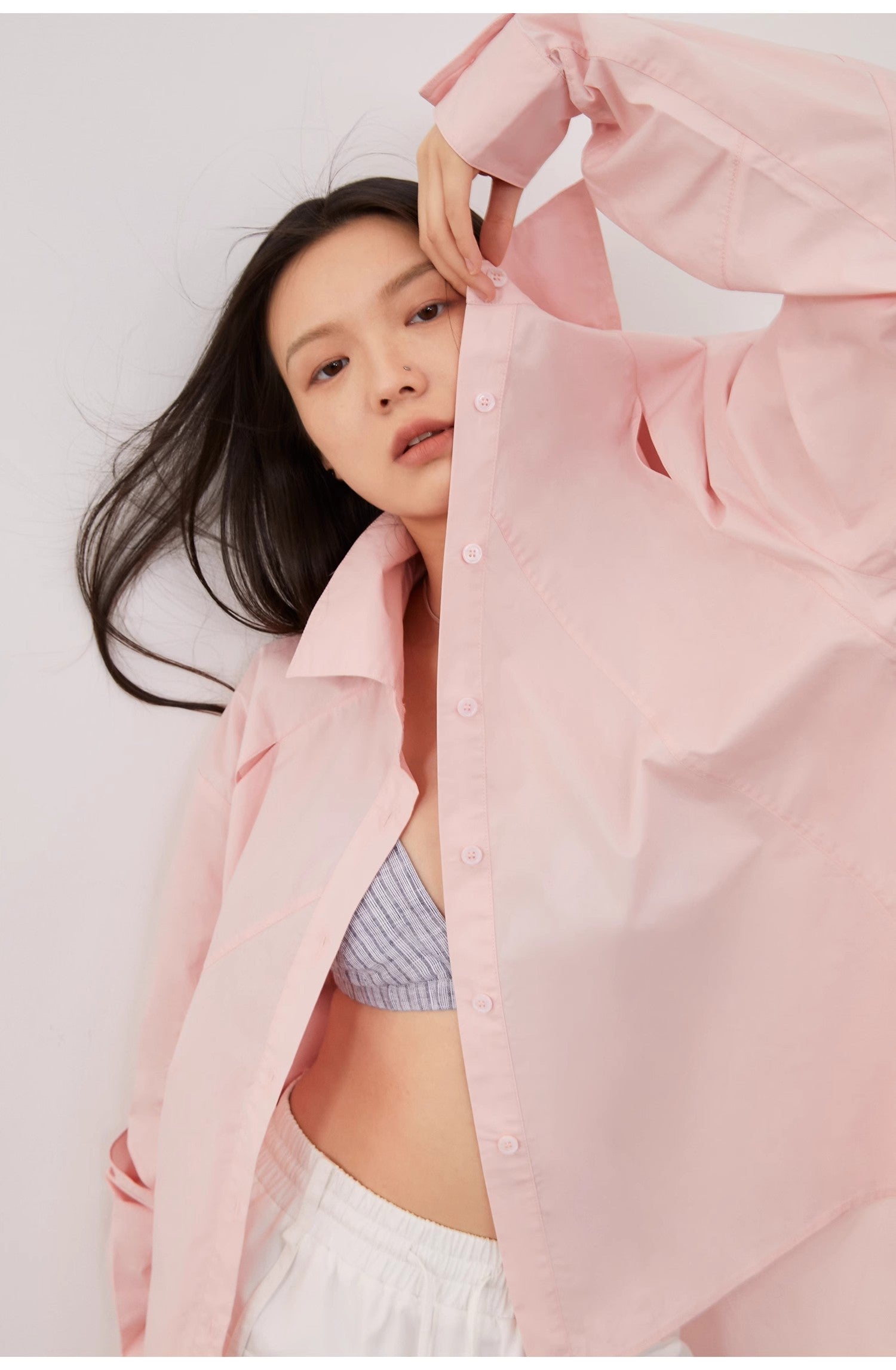 Tencel jacquard striped long-sleeved shirt jacket women's loose top"Spring and Summer Prank"-1