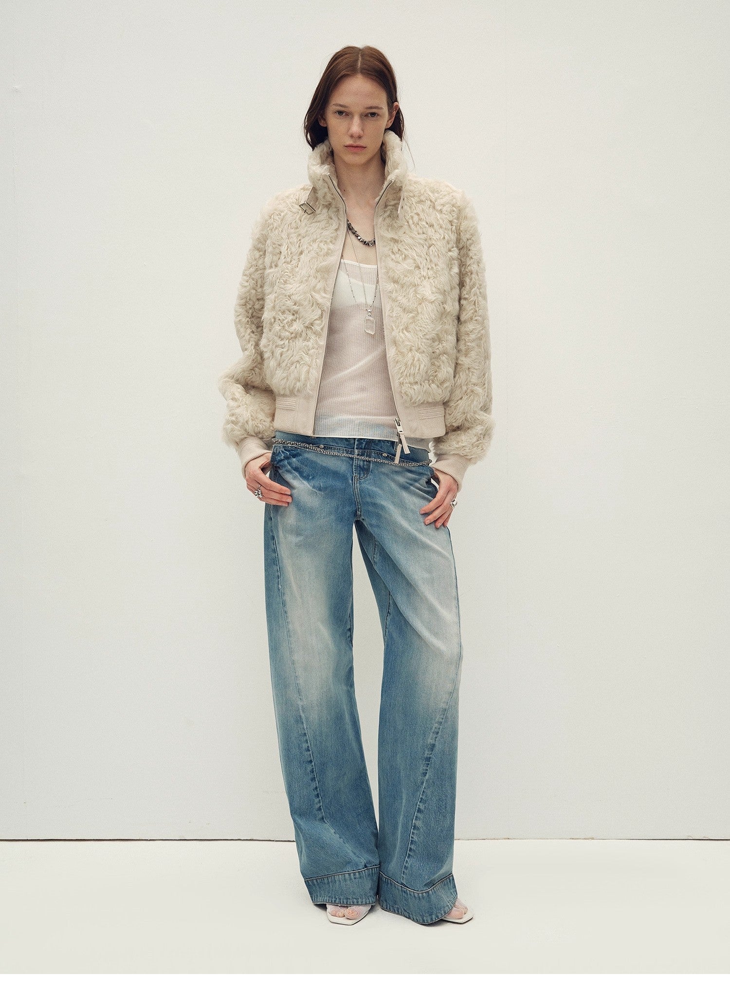 Casual stand-up collar jacket-style fluffy sheep curly hair fashionable short bomber coat"Curly Story"-3