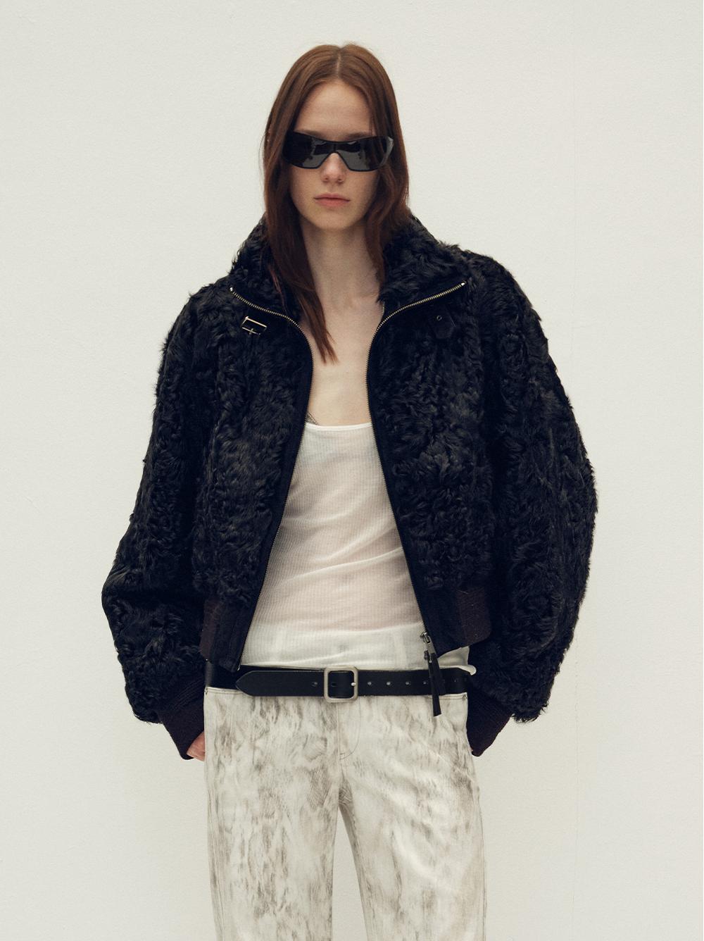 Casual stand-up collar jacket-style fluffy sheep curly hair fashionable short bomber coat"Curly Story"-5