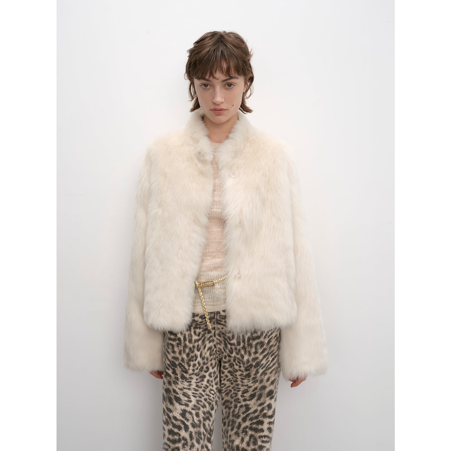 "Healing Eros" casual stand-up collar short Tuscan sheepskin fur coat winter-5
