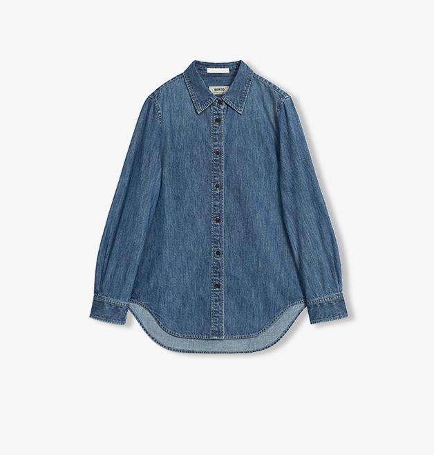 Italian imported BERTO denim classic old money style lapel shirt for women-5