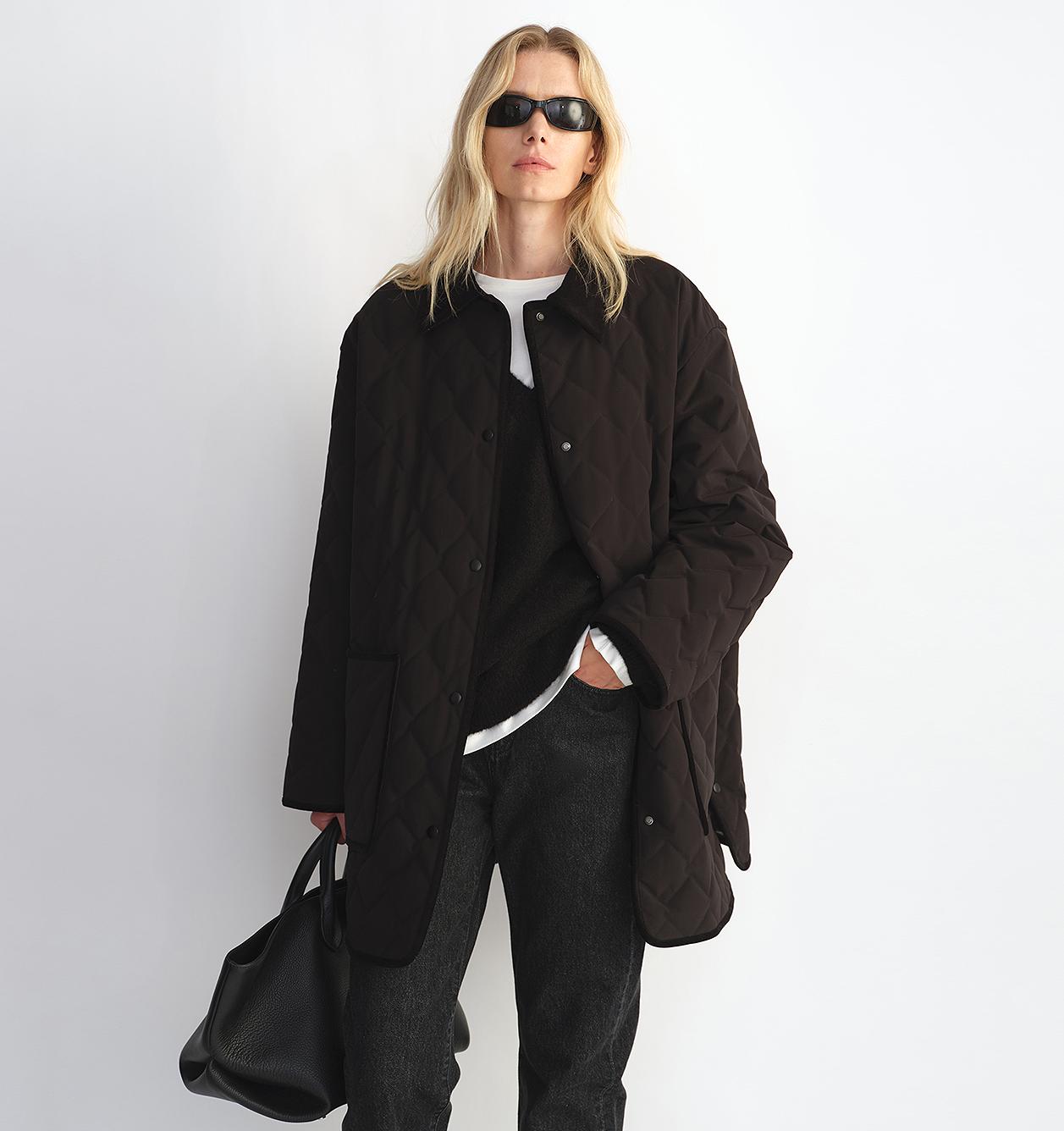 "Diamond Texture" Splicing Lapel 90 White Goose Down Barn Jacket Down Jacket Women-6