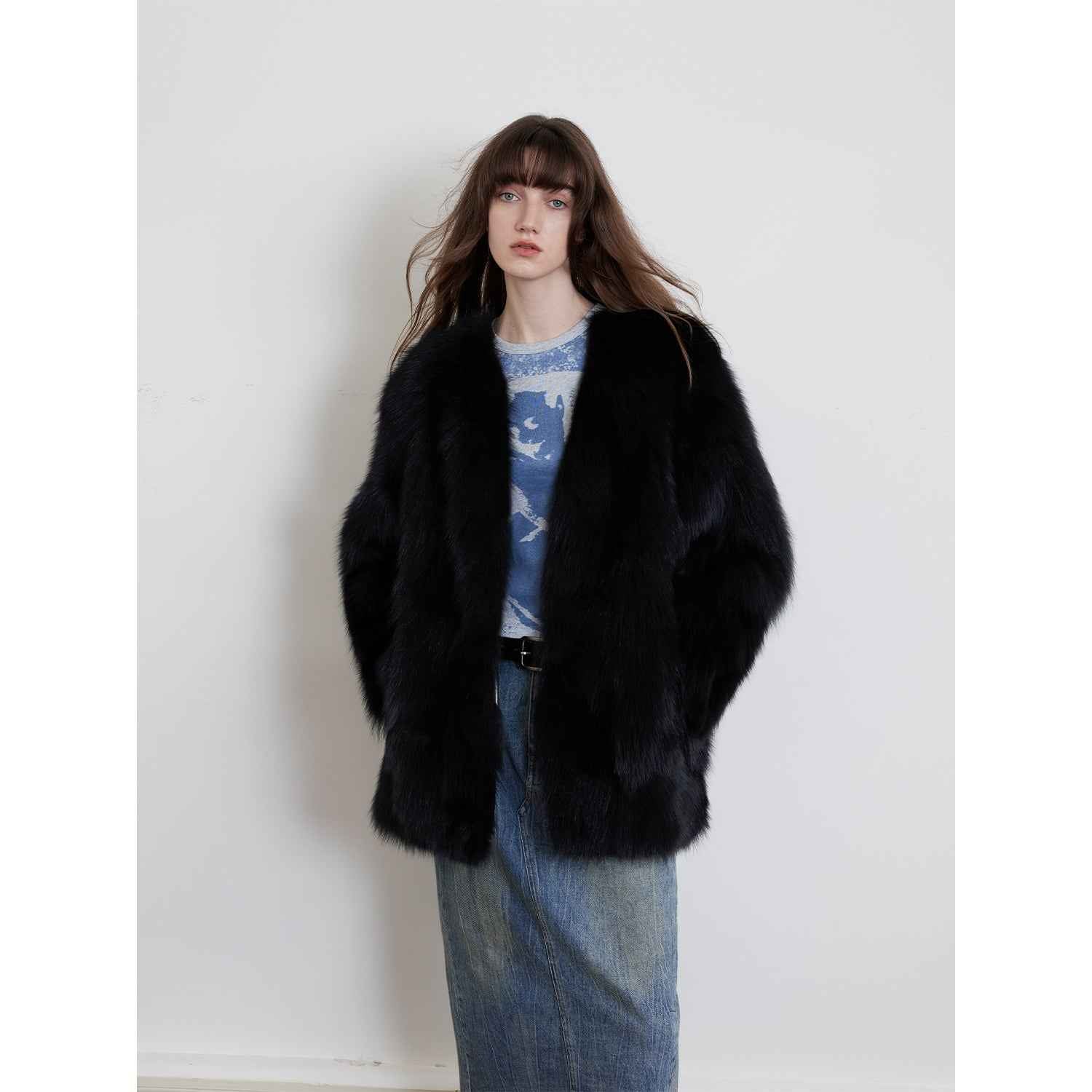 Fireladyfur Women's Finland Saga Fox Fur Fashion Cardigan“Black Sugar”-0