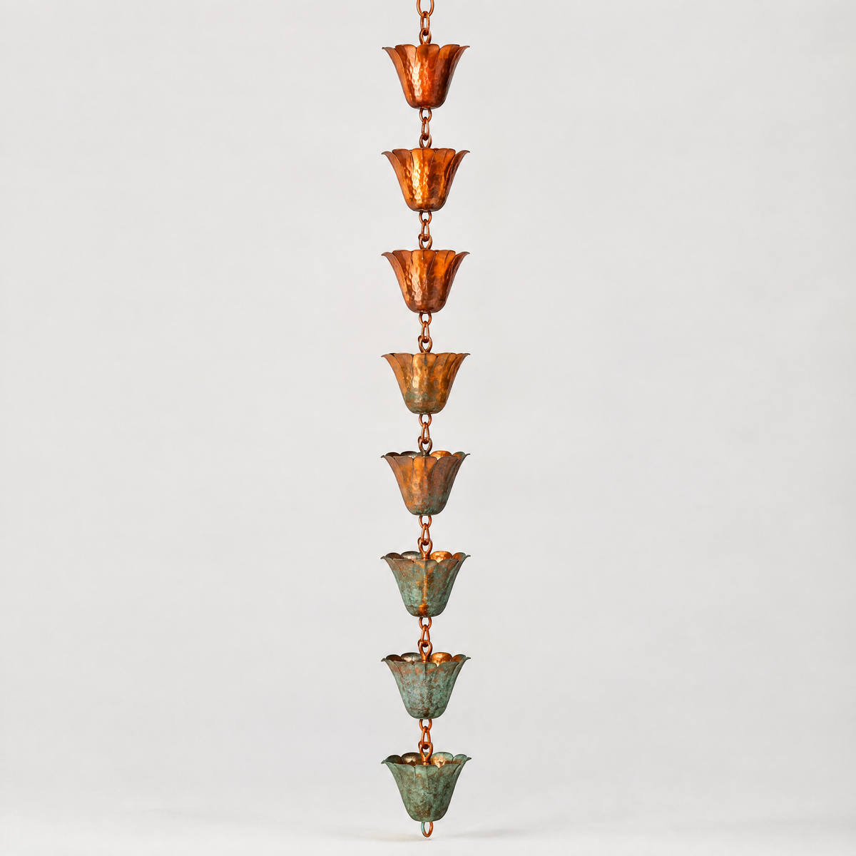 Hammered Copper Rain Chain, 8 ft
