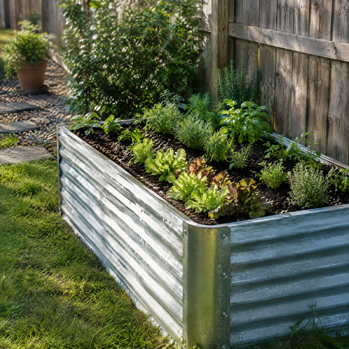 Modern 4 x 4 Galvanized Steel Raised Garden Bed