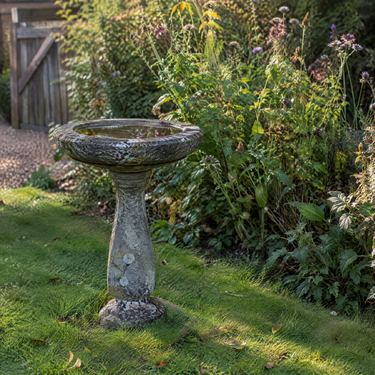Stone-Finish Pedestal Bird Bath