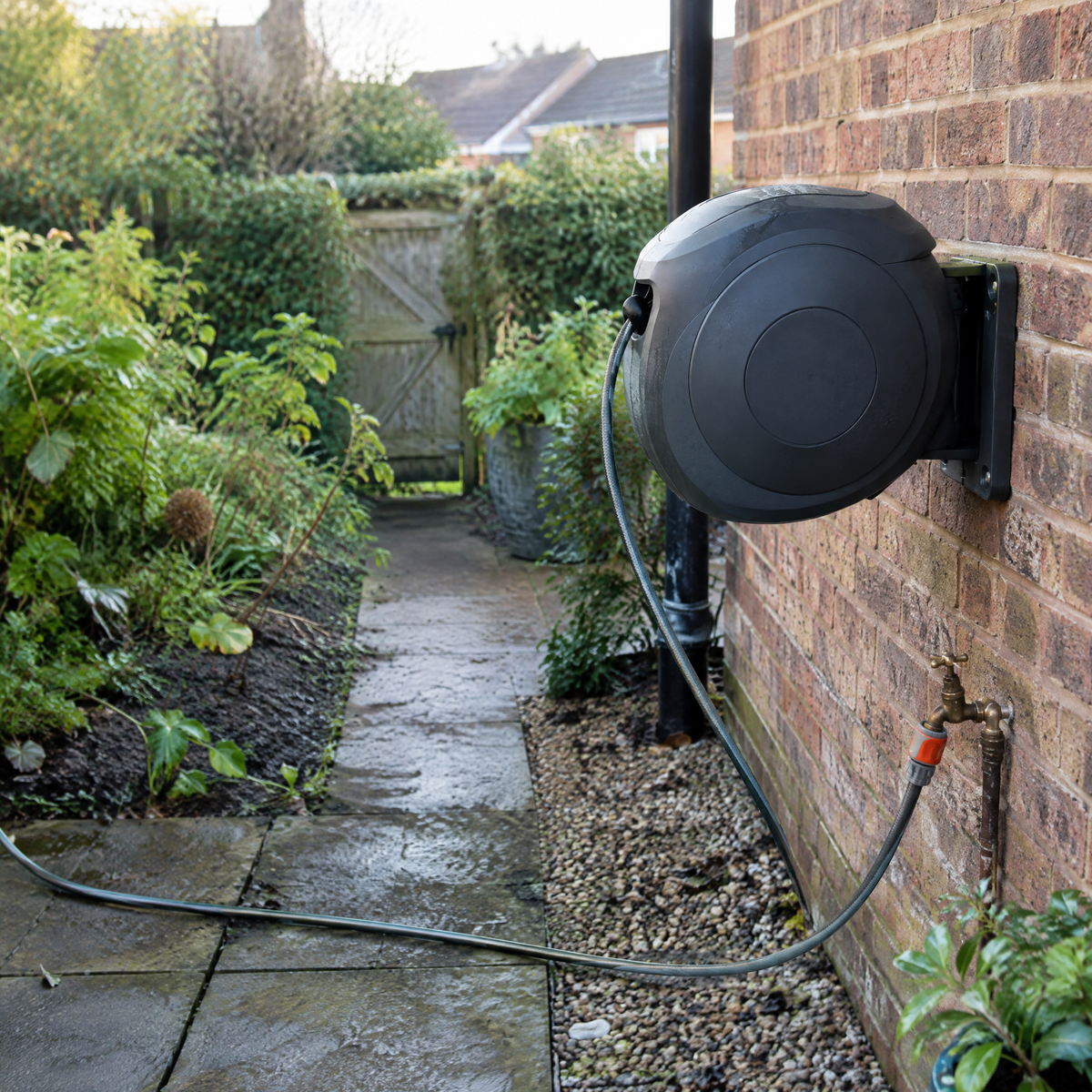 Wall-Mounted 100 ft Retractable Hose Reel